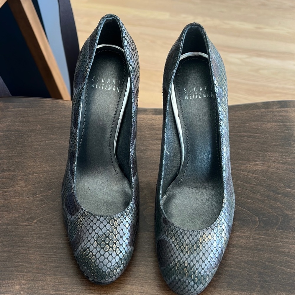 designer grey snake skin 4 inch shoes